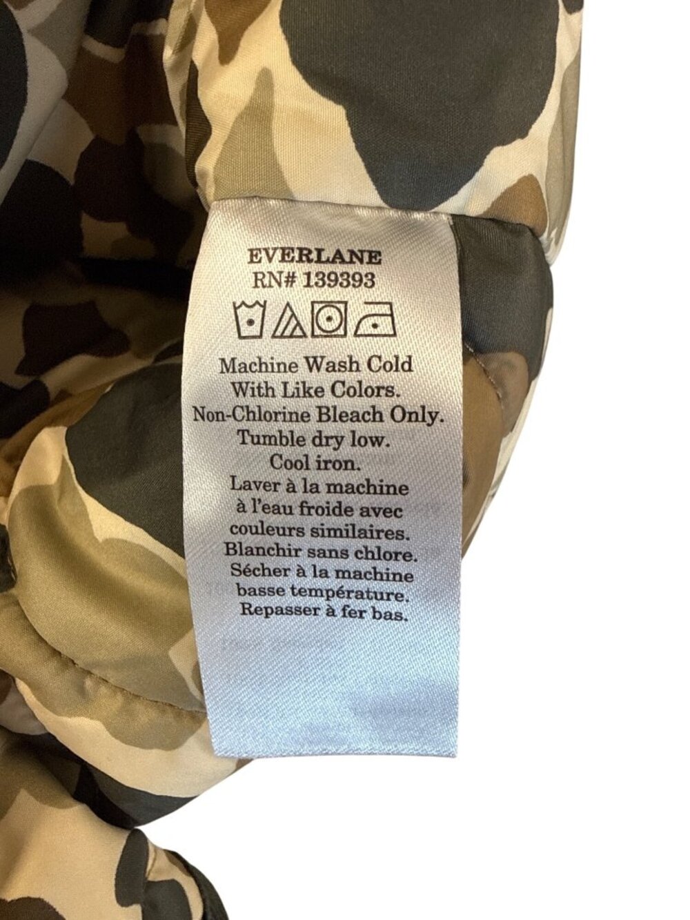 Everlane Womens Renew Long Liner Jacket~Size XS~Biscotti Camo Puffer NWT L10 49 - Picture 9 of 11